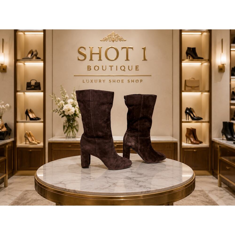 LRL Ralph Lauren Brown Suede Pull On Heeled Boots Size 7.5B Block Heel